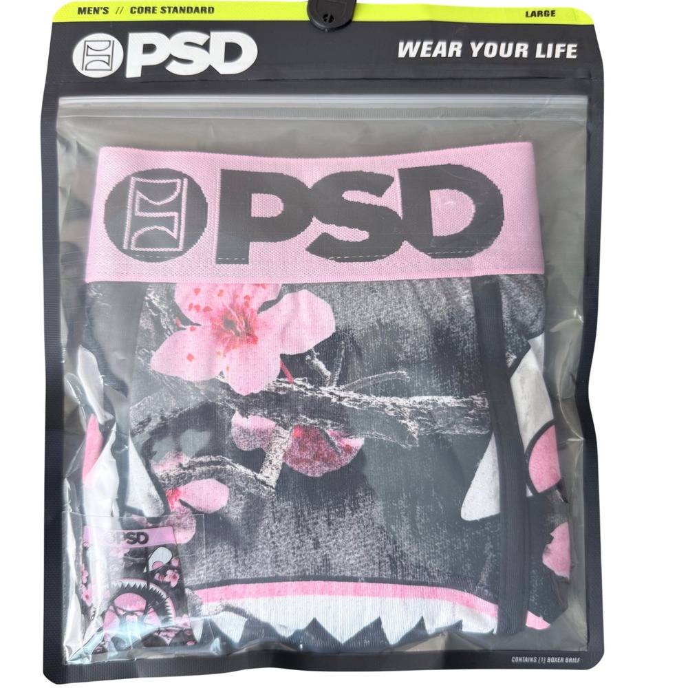 PSD Mens Core Standard Boxer‎ Briefs Pink Cherry Blossom Shark Mouth Large NWT
